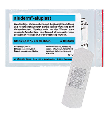 Wundpflaster aluplast 1009178, 10 St&uuml;ck/ Pflasterstrips, 2,5x7,2cm (BxL), wei&szlig;