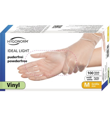 Einweghandschuhe Hygonorm Ideal Light, Vinyl, lebensmittelecht, transparent, Größe 8 / M,