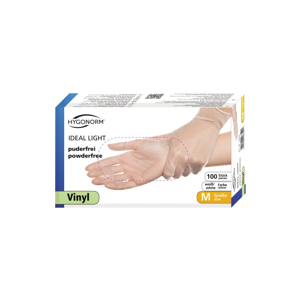 4015544268096 - Hygonorm® Vinylhandschuhe Ideal Light puderfrei transparent Einweghandschuh ist nur für Kontakt mit nicht-fettenden Lebensmitteln geeignet  1 Packung = 100 Stück Größe XL