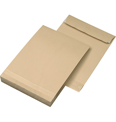 Faltentaschen 30002220, B4, ohne Fenster, 40mm-Falte, haftklebend, 150g, braun