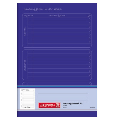 Hausaufgabenheft 10-46814 / liniert / keine, A5, 70g, blau, 48 Blatt / 96 Seiten