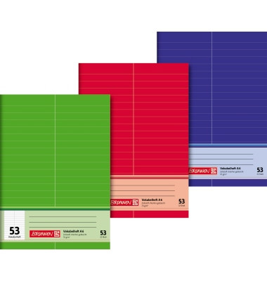 Vokabelheft 1046925, Lineatur 53 / liniert / 2 Spalten, A6, 70g, farbig sortiert, 32 Blatt / 64 Seiten