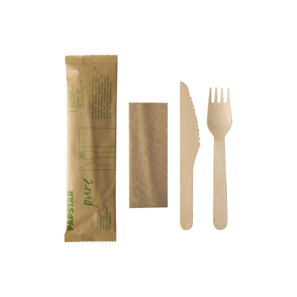 4002911837306 - Einweg Besteck Set Papstar Pure Messer Gabel & Serviette biologisch abbaubar FSC®-zertifiziertes Birkenholz 50 Stück in Papierbeutel 4002911837306 - Einweg Besteck Set Papstar Pure Messer Gabel & Serviette biologisch abbaubar FSC®-zertifiziertes Birkenholz 50 Stück in Papierbeutel