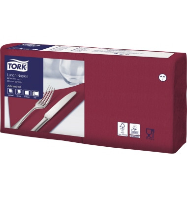 Servietten Lunch 477411, bordeaux / Uni, 3-lagig, 33x33cm