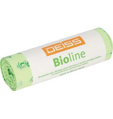 Kompostbeutel 06066 BIOLINE, Zeichen und Schrift kompostierbar, naturgrün, 30 Liter, offen, extrastark, kompostierbar