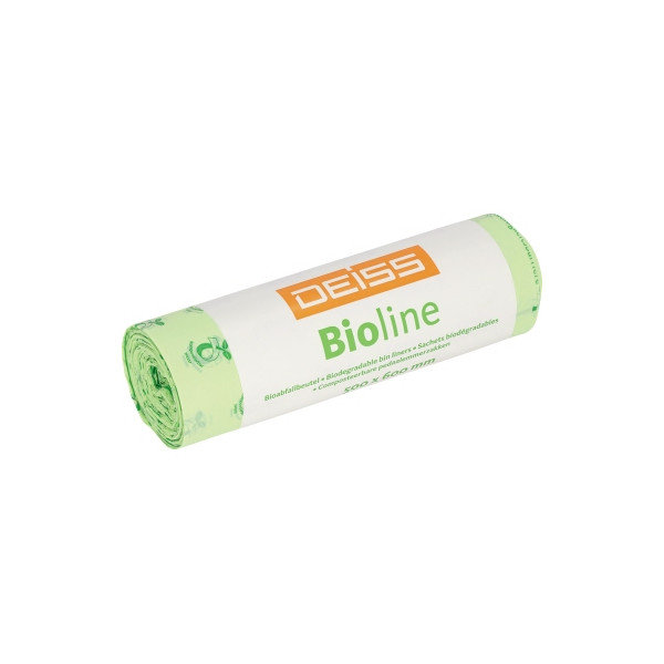 4001553712576 - DEISS BIOLINE Bioabfallsäcke 30 Liter ecovio® Biokunststoff Müllbeutel aus Biofolie feuchtigkeitsdicht (B x L x S) 500 x 600 x 002 mm 1 Rolle = 20 Beutel