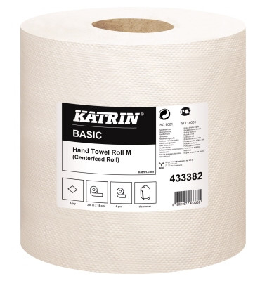 Rollenhandt&uuml;cher Centerfeed M 300 433382, Innenabrollung, Au&szlig;enabrollung, 1-lagig, naturwei&szlig;, Recyclingpapier