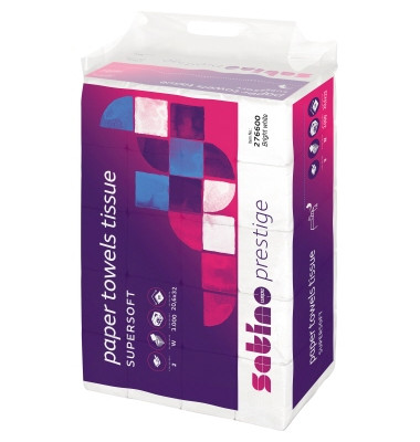 Falthandt&uuml;cher Satino Prestige 276600, 20,6x32cm, 2-lagig, Interfold-Falz (W-Falz), hochwei&szlig;, Tissue
