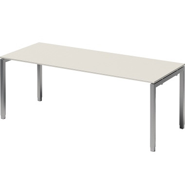 Schreibtisch Cito, h&ouml;henverstellbar, 65-85cm (H), 200x80cm (BxT), rechteckig, wei&szlig; / silber