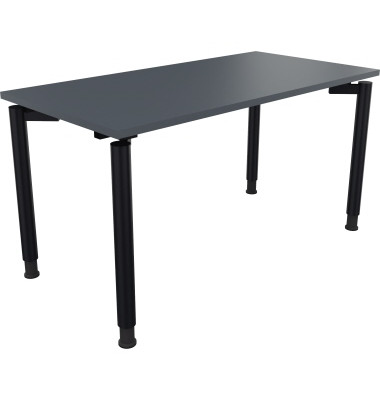 Schreibtisch All in One, manuell höhenverstellbar, 68-82cm (H), 140x70cm (BxT), rechteckig, lavagrau / anthrazit metallic