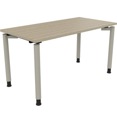Schreibtisch All in One, manuell h&ouml;henverstellbar, 68-82cm (H), 140x70cm (BxT), rechteckig, eiche natur / silberaluminium