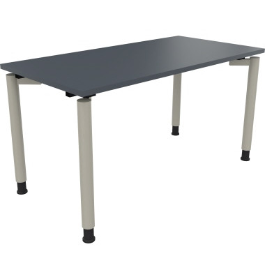 Schreibtisch All in One, manuell h&ouml;henverstellbar, 68-82cm (H), 140x70cm (BxT), rechteckig, lavagrau / silberaluminium