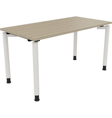 Schreibtisch All in One, manuell h&ouml;henverstellbar, 68-82cm (H), 140x70cm (BxT), rechteckig, eiche natur / wei&szlig;