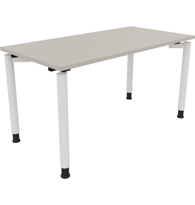 Schreibtisch All in One, manuell höhenverstellbar, 68-82cm (H), 140x70cm (BxT), rechteckig, lichtgrau / weiß