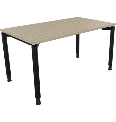 Schreibtisch All in One, manuell h&ouml;henverstellbar, 68-82cm (H), 140x80cm (BxT), rechteckig, eiche natur / anthrazit metallic