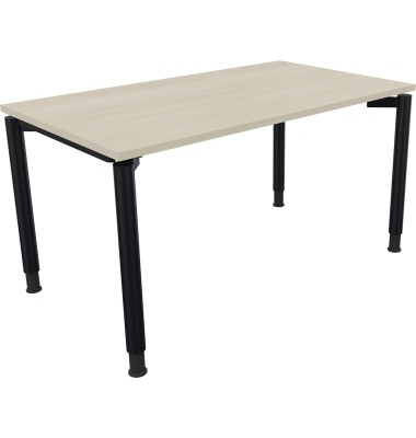 Schreibtisch All in One, manuell höhenverstellbar, 68-82cm (H), 140x80cm (BxT), rechteckig, akazie hell / anthrazit metallic
