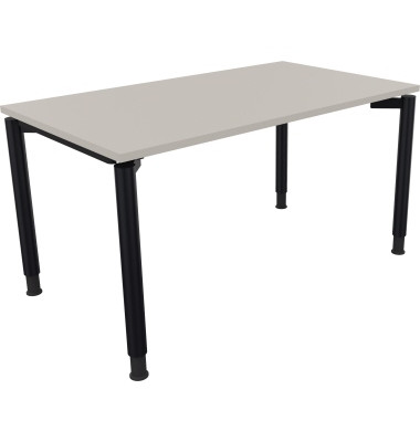 Schreibtisch All in One, manuell höhenverstellbar, 68-82cm (H), 140x80cm (BxT), rechteckig, lichtgrau / anthrazit metallic