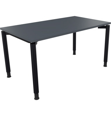 Schreibtisch All in One, manuell höhenverstellbar, 68-82cm (H), 140x80cm (BxT), rechteckig, lavagrau / anthrazit metallic