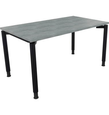 Schreibtisch All in One, manuell höhenverstellbar, 68-82cm (H), 140x80cm (BxT), rechteckig, beton hell / anthrazit metallic