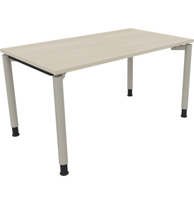 Schreibtisch All in One, manuell höhenverstellbar, 68-82cm (H), 140x80cm (BxT), rechteckig, akazie hell / silberaluminium