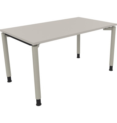 Schreibtisch All in One, manuell höhenverstellbar, 68-82cm (H), 140x80cm (BxT), rechteckig, lichtgrau / silberaluminium