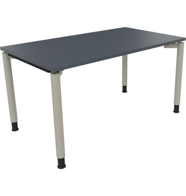 Schreibtisch All in One, manuell h&ouml;henverstellbar, 68-82cm (H), 140x80cm (BxT), rechteckig, lavagrau / silberaluminium
