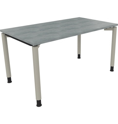 Schreibtisch All in One, manuell höhenverstellbar, 68-82cm (H), 140x80cm (BxT), rechteckig, beton hell / silberaluminium