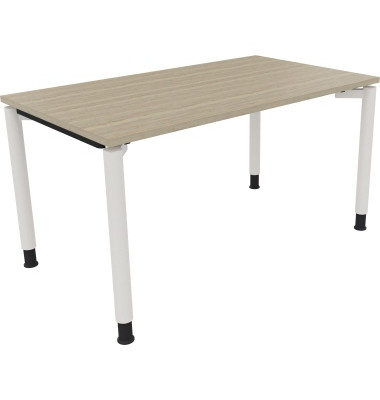 Schreibtisch All in One, manuell höhenverstellbar, 68-82cm (H), 140x80cm (BxT), rechteckig, eiche natur / weiß