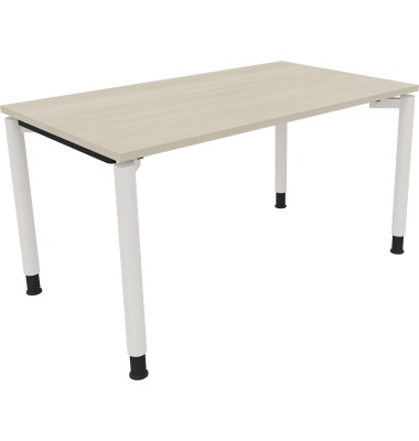 Schreibtisch All in One, manuell höhenverstellbar, 68-82cm (H), 140x80cm (BxT), rechteckig, akazie hell / weiß