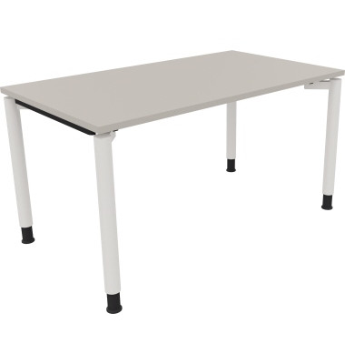 Schreibtisch All in One, manuell höhenverstellbar, 68-82cm (H), 140x80cm (BxT), rechteckig, lichtgrau / weiß