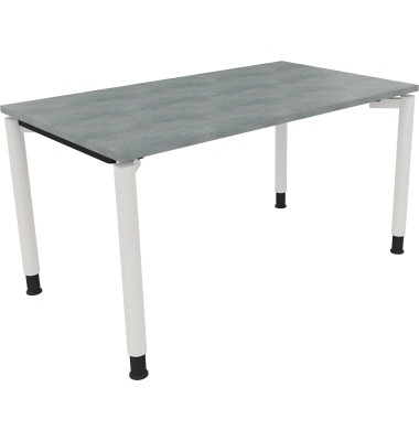 Schreibtisch All in One, manuell höhenverstellbar, 68-82cm (H), 140x80cm (BxT), rechteckig, beton hell / weiß
