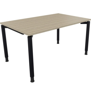 Schreibtisch All in One, manuell höhenverstellbar, 68-82cm (H), 140x90cm (BxT), rechteckig, eiche natur / anthrazit metallic