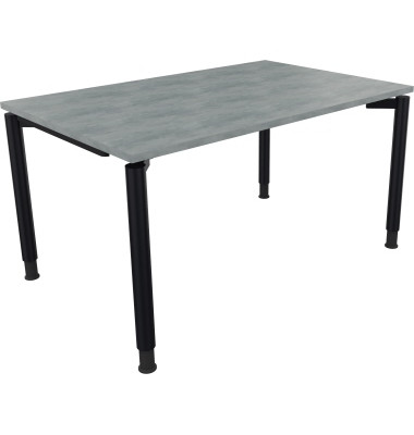 Schreibtisch All in One, manuell höhenverstellbar, 68-82cm (H), 140x90cm (BxT), rechteckig, beton hell / anthrazit metallic