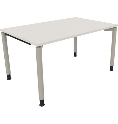 Schreibtisch All in One, manuell höhenverstellbar, 68-82cm (H), 140x90cm (BxT), rechteckig, weiß / silberaluminium