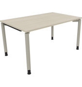 Schreibtisch All in One, manuell höhenverstellbar, 68-82cm (H), 140x90cm (BxT), rechteckig, akazie hell / silberaluminium