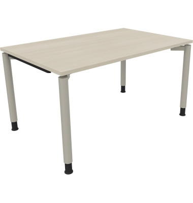 Schreibtisch All in One, manuell h&ouml;henverstellbar, 68-82cm (H), 140x90cm (BxT), rechteckig, akazie hell / silberaluminium