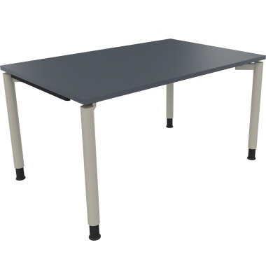 Schreibtisch All in One, manuell höhenverstellbar, 68-82cm (H), 140x90cm (BxT), rechteckig, lavagrau / silberaluminium