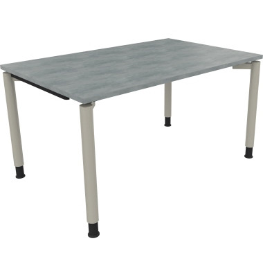 Schreibtisch All in One, manuell höhenverstellbar, 68-82cm (H), 140x90cm (BxT), rechteckig, beton hell / silberaluminium