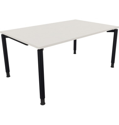 Schreibtisch All in One, manuell höhenverstellbar, 68-82cm (H), 160x100cm (BxT), rechteckig, weiß / anthrazit metallic