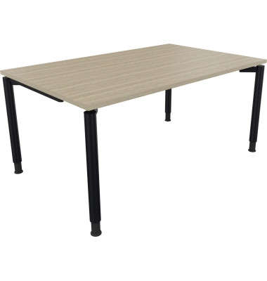 Schreibtisch All in One, manuell h&ouml;henverstellbar, 68-82cm (H), 160x100cm (BxT), rechteckig, eiche natur / anthrazit metallic