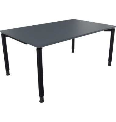 Schreibtisch All in One, manuell höhenverstellbar, 68-82cm (H), 160x100cm (BxT), rechteckig, lavagrau / anthrazit metallic