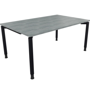 Schreibtisch All in One, manuell höhenverstellbar, 68-82cm (H), 160x100cm (BxT), rechteckig, beton hell / anthrazit metallic