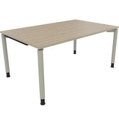 Schreibtisch All in One, manuell h&ouml;henverstellbar, 68-82cm (H), 160x100cm (BxT), rechteckig, eiche natur / silberaluminium