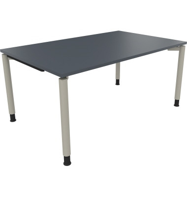 Schreibtisch All in One, manuell h&ouml;henverstellbar, 68-82cm (H), 160x100cm (BxT), rechteckig, lavagrau / silberaluminium