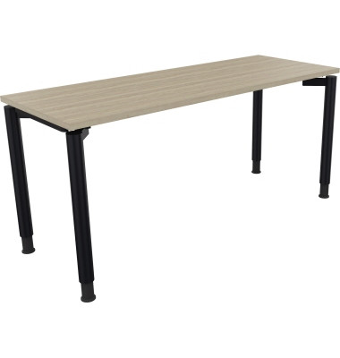 Schreibtisch All in One, manuell h&ouml;henverstellbar, 68-82cm (H), 160x60cm (BxT), rechteckig, eiche natur / anthrazit metallic