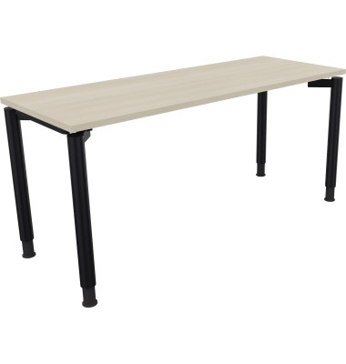 Schreibtisch All in One, manuell höhenverstellbar, 68-82cm (H), 160x60cm (BxT), rechteckig, akazie hell / anthrazit metallic