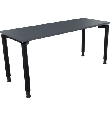 Schreibtisch All in One, manuell höhenverstellbar, 68-82cm (H), 160x60cm (BxT), rechteckig, lavagrau / anthrazit metallic