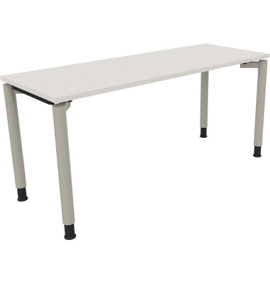 Schreibtisch All in One, manuell höhenverstellbar, 68-82cm (H), 160x60cm (BxT), rechteckig, weiß / silberaluminium