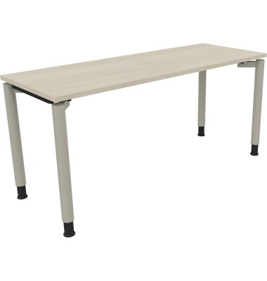Schreibtisch All in One, manuell höhenverstellbar, 68-82cm (H), 160x60cm (BxT), rechteckig, akazie hell / silberaluminium