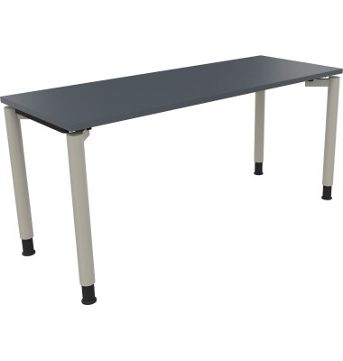 Schreibtisch All in One, manuell h&ouml;henverstellbar, 68-82cm (H), 160x60cm (BxT), rechteckig, lavagrau / silberaluminium